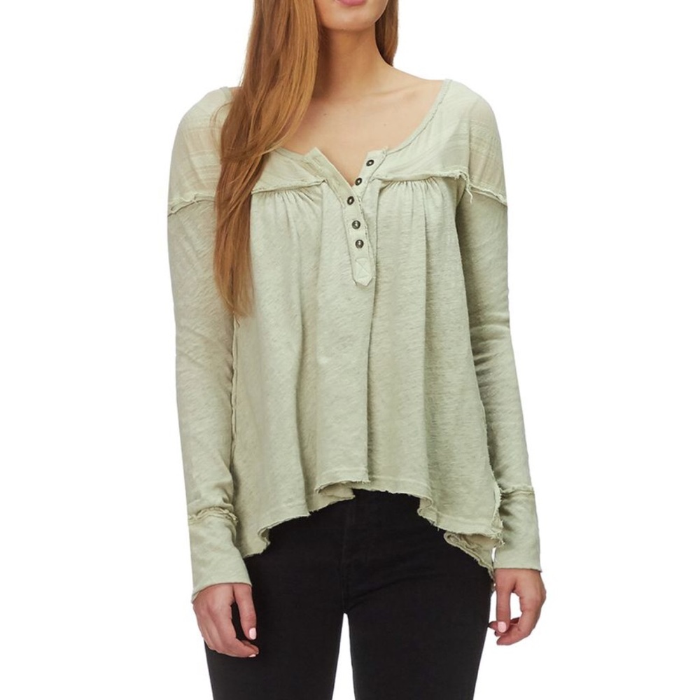 Free People Down Under Henley Top in Washed Army